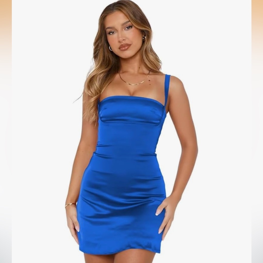 Sleek Blue Satin Mini Dress